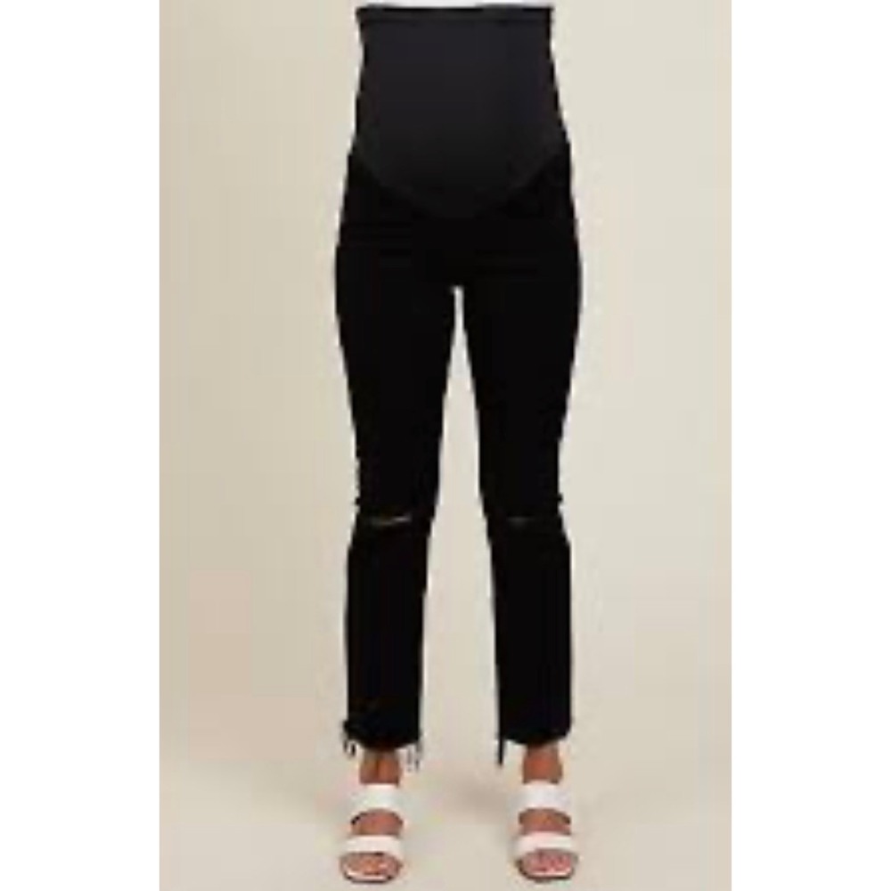 PinkBlush Maternity Black Distressed Over Belly Skinny Jeans Raw Hem Size 28